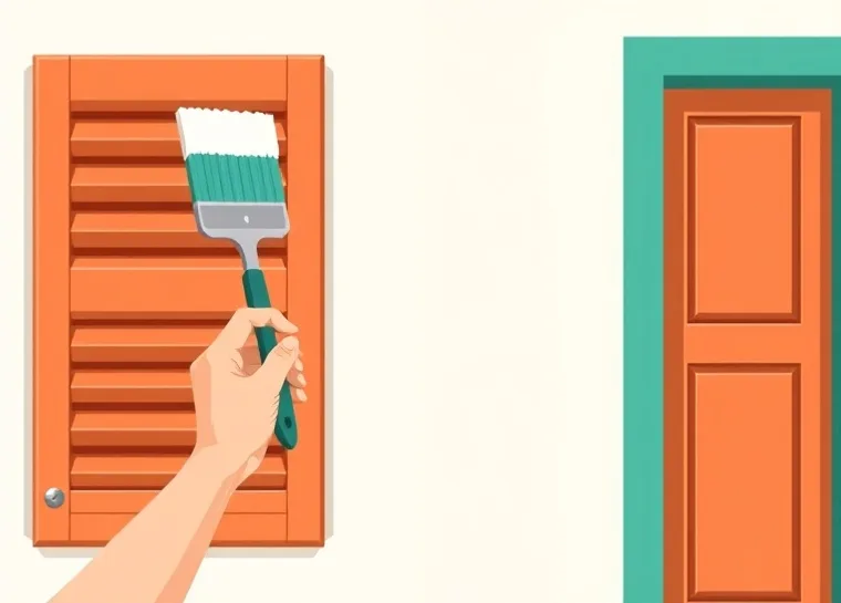 Mise en peinture au pinceau de volets et d'encadrements en bois